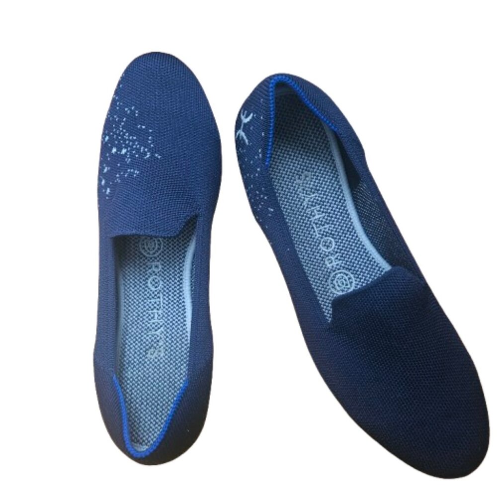 Rothy's The Loafer Pisces Zodiac Navy Silver Metallic Knit Flats Size 7 Rare HTF